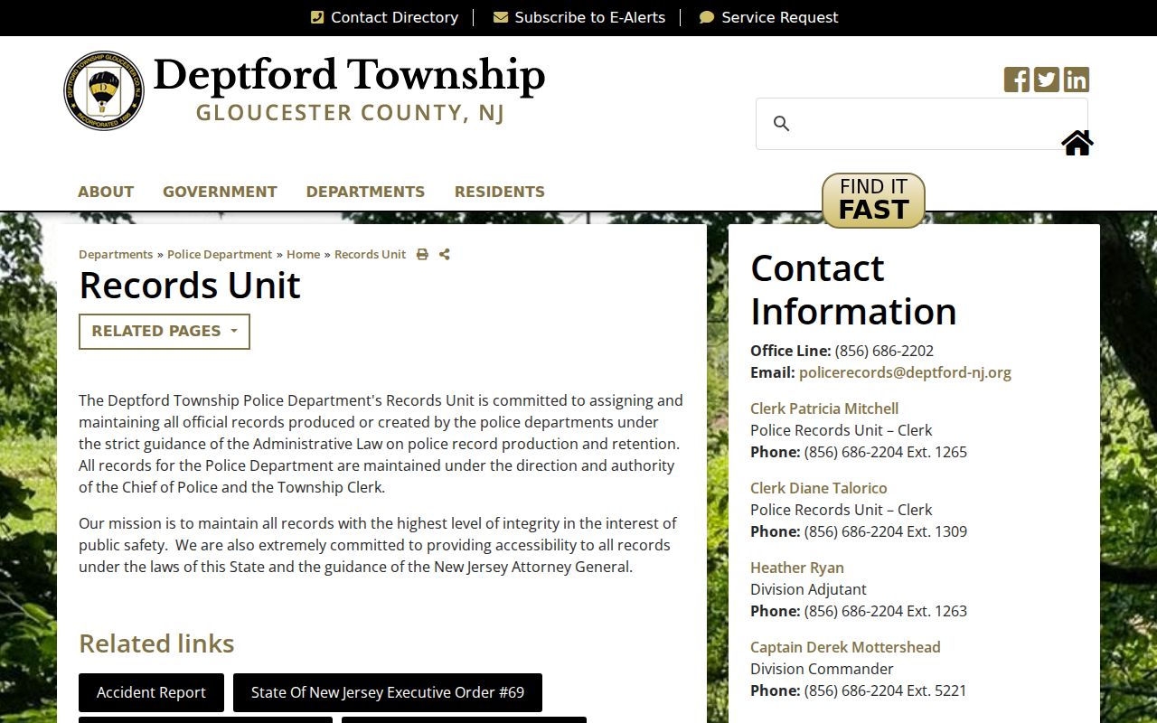 Deptford Township criminal records unit in Gloucester County