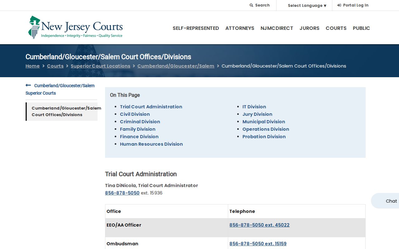 Gloucester County criminal court case division contact page
