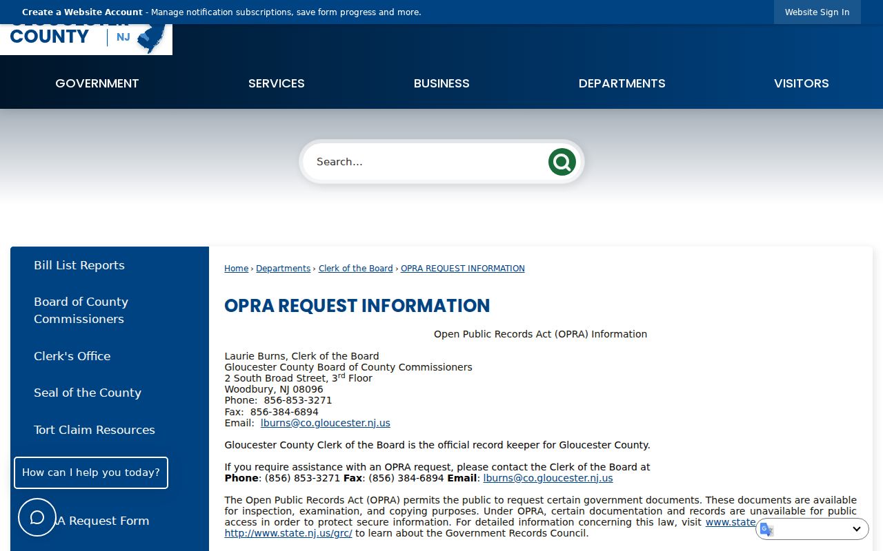 Gloucester County criminal record OPRA instructions