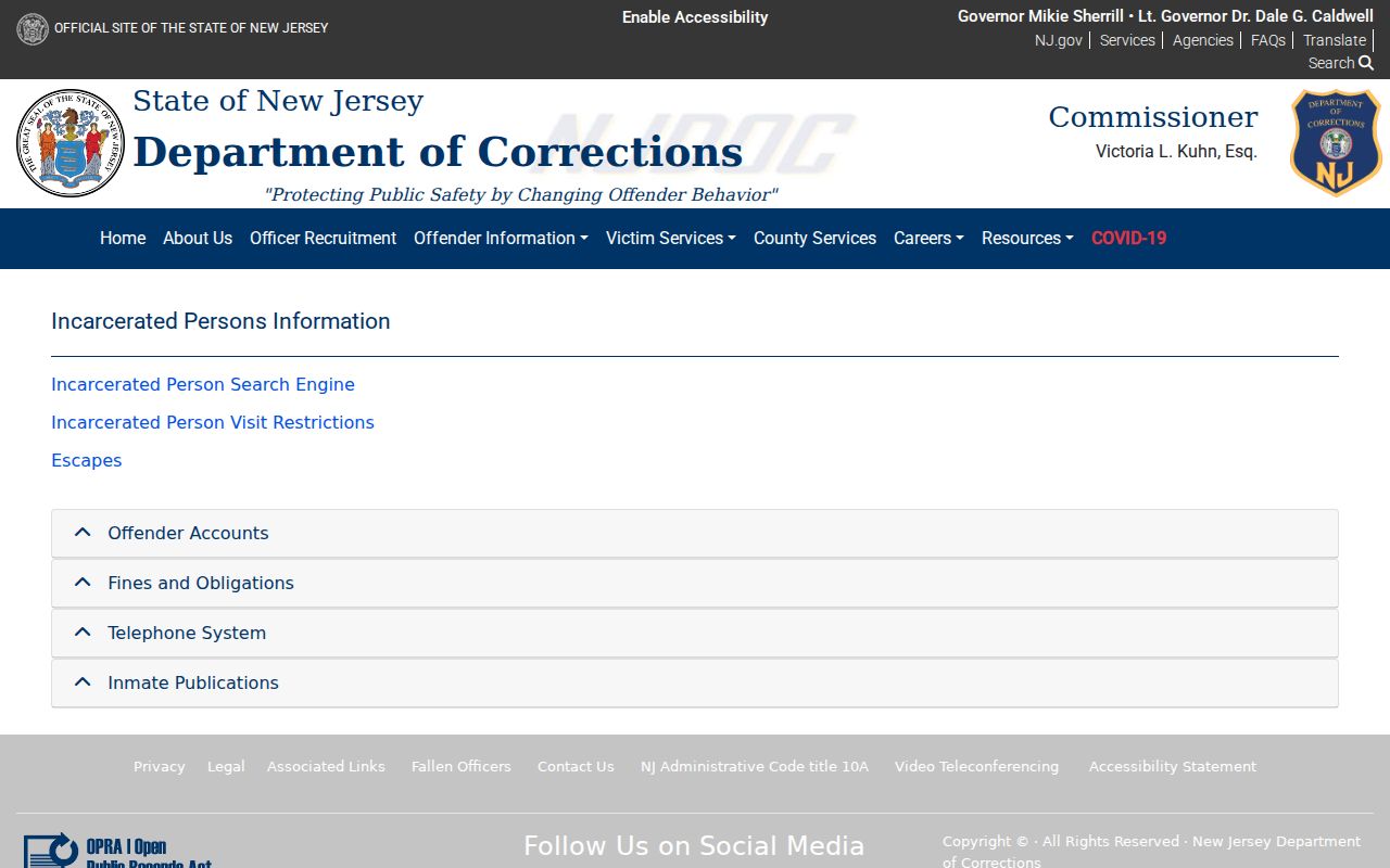 Gloucester County criminal history NJDOC custody search