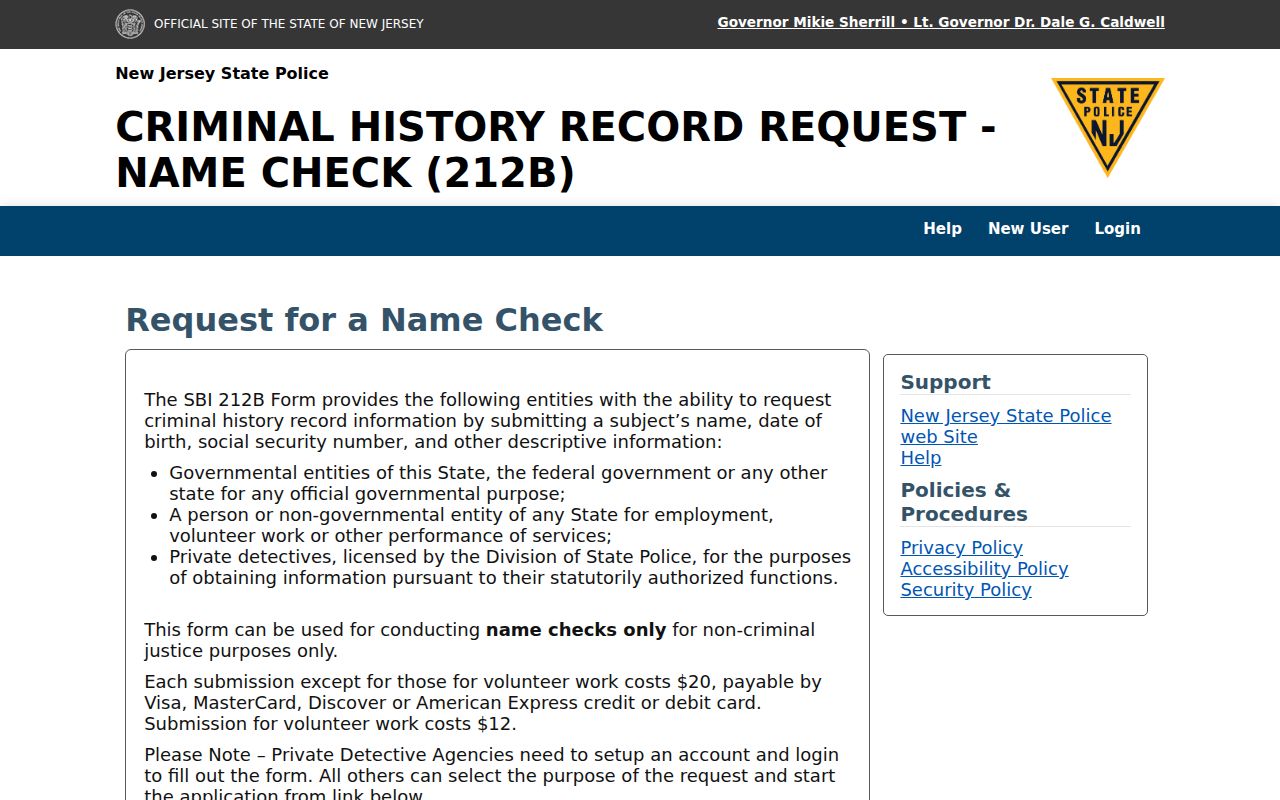 Gloucester County criminal history SBI 212B request portal