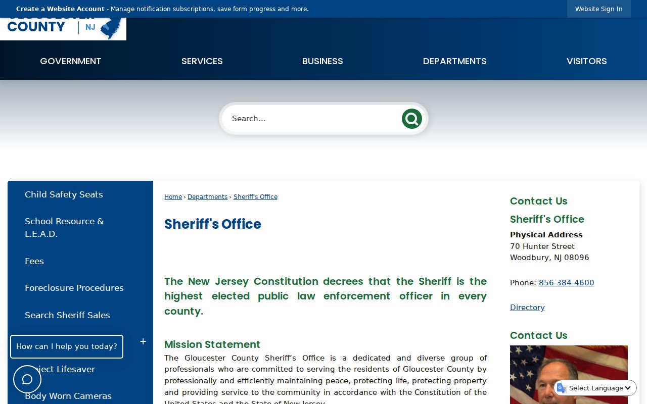 Gloucester County Sheriff criminal record responsibilities