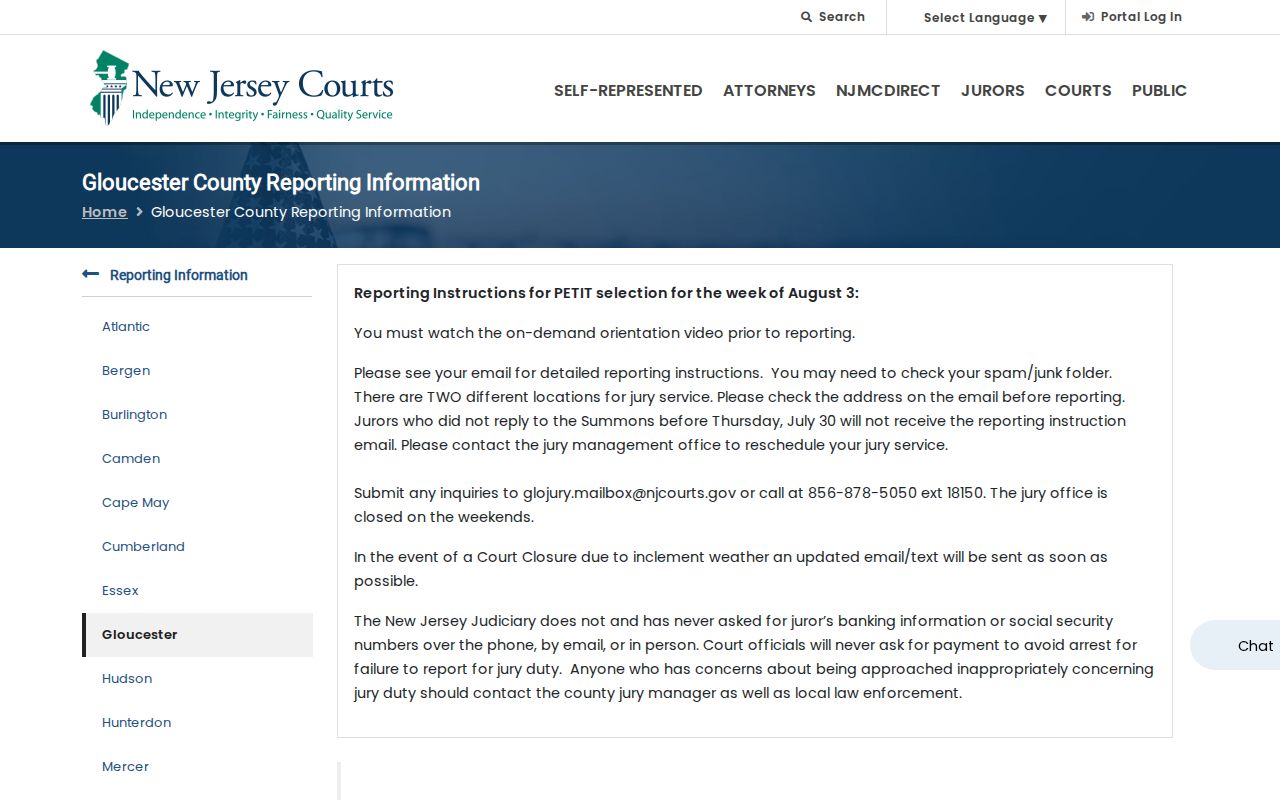 Gloucester County criminal court reporting information in Woodbury